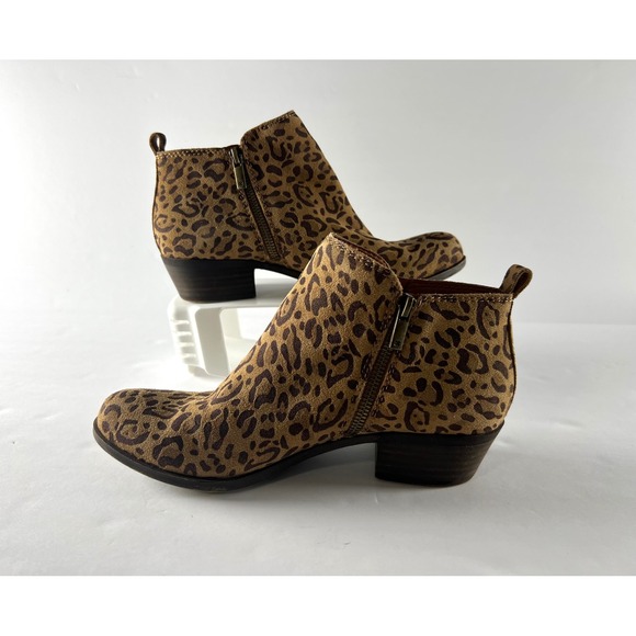 Lucky Brand Suede LK-Basel Leopard Print Ankle Booties Tan Brown Size 8.5 M Zip - Picture 2 of 11